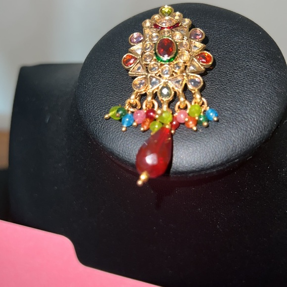Gold tone pendant with ruby & other bling. - Picture 3 of 3